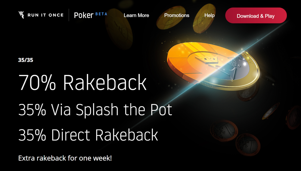 Run It Once Poker Offers 70% Rakeback via 35/35 Promotion